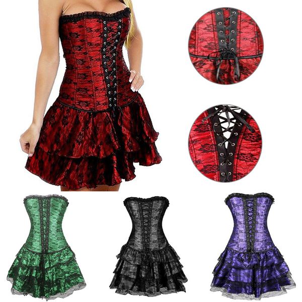 

gothic jacquard corset burlesque exotic tutu skirt corset overbust bustier party showgirl dance dress multicolor, Black;white