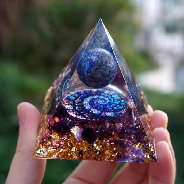 

handmade lapis lazuli sphere amethyst orgone pyramid 60mm, Blue;slivery