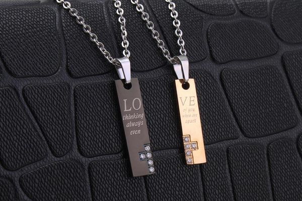 

new couple jewelry pendant necklace fashion couple boutique love pendant titanium steel inlaid zircon couple necklace jewelry for women, Silver