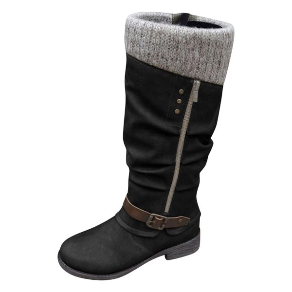 

new autumn winter knee high women boots zipper rome boots round toe square heels increased fashion women's #d, Black
