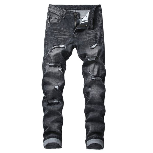 

big size men jeans harajuku fitness streetwear punk rock hollow out hole pant 2019 novelty trousers vintage pants, Black