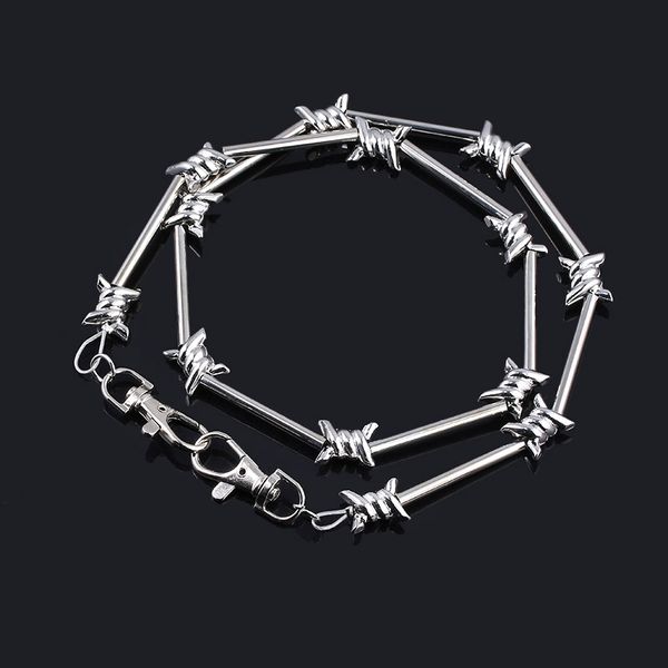 

sg punk jewelry thorns bamboo flame necklace barbed wire bramble pants wallet belt rock chain hip hop collar women men fashion, Silver