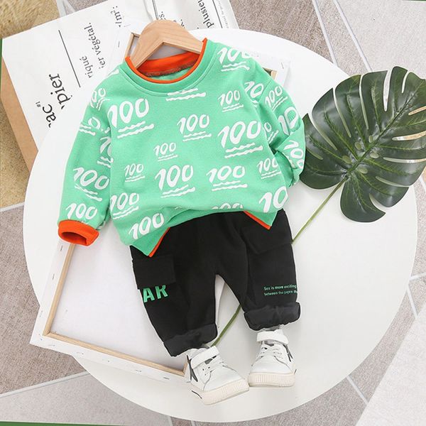 

spring infant long sleeve print sweatshirt trousers two piece boys sportswear set children's clothing, White