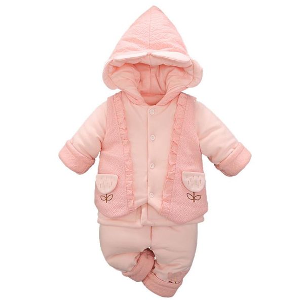 

newborn toddler baby winter clothes pure color cotton-padded clothes hooded romper new born baby roupa infantil, Blue
