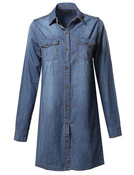 

женский классический denim с длинным рукавом buttondown платье top, Black;gray