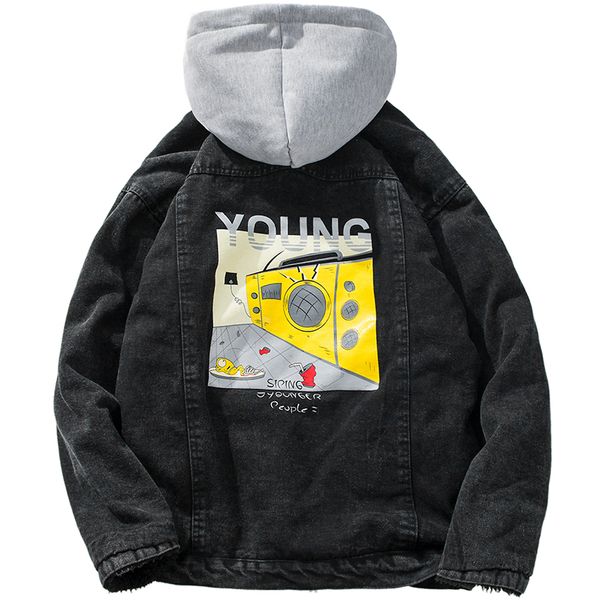 

new men jacket and coat trendy warm fleece thick denim jacket 2019 winter fashion mens jean outwear male cowboy hk88, Black;brown