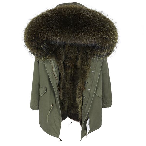 

2019 men's clothing real fur coat winter fashion parka natural raccoon fur collar raccoon lining jacket solid casual outwear, Black