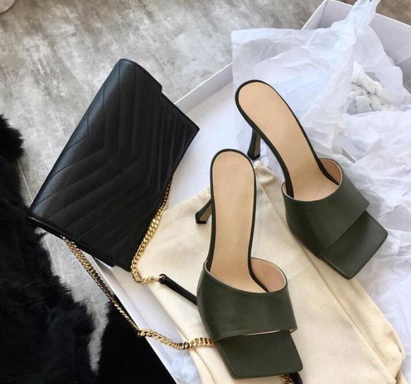 

8 fashionable square toe open toe stretch heel sandals slipper black and white red