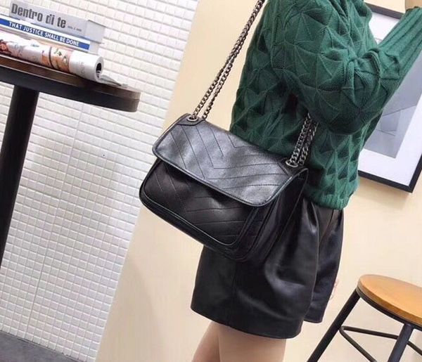 

b classic bag women handbags genuine leather oil wax cowhide flaps chain handbags lady shoulder messenger bags flap bag