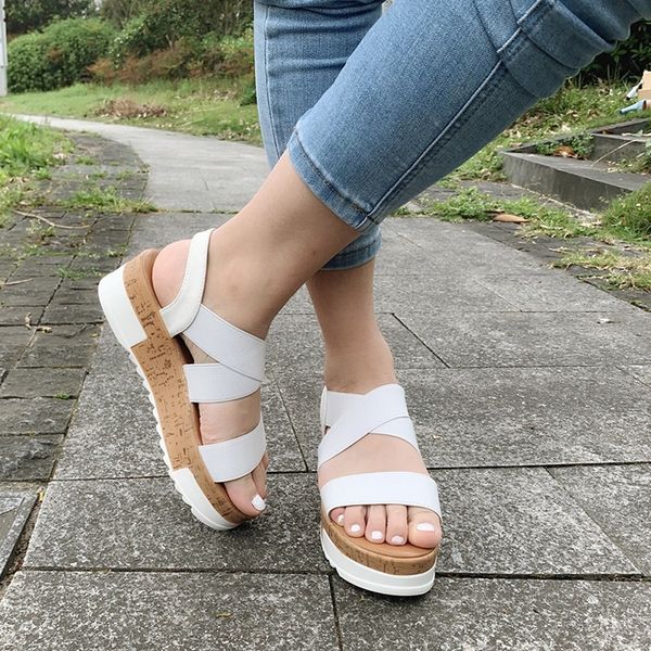 

women sandals 2020 new chunky platform sandals with wedges shoes for women summer chaussures femme leather heels sandalias mujer, Black