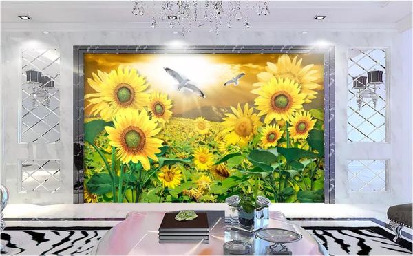 

3d wallpaper custom p mural sunflower flower sea beauty nature scenery landscape tv background wall wallpaper for walls 3 d