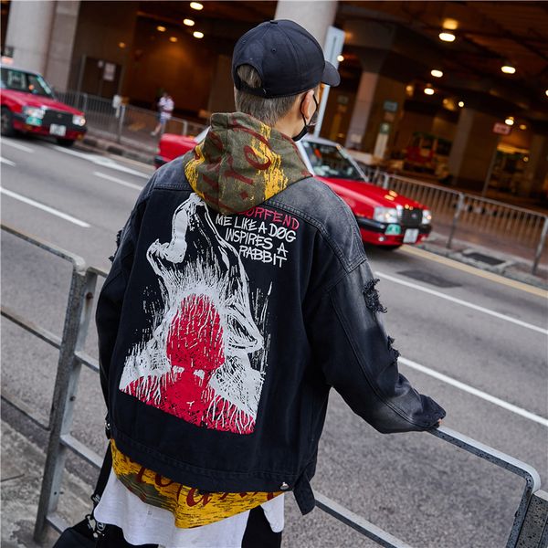 

denim jacket high street patch designs 2019 new men, Black;brown