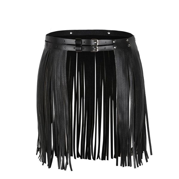 

designer leather skirt womens adjustable faux leather waistband belt nightclub solid costume cosplay parties skirts for halloween, Black