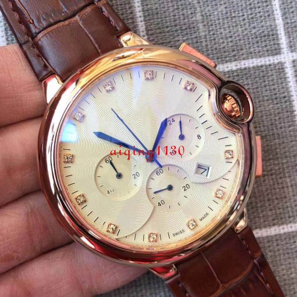 

марка большой циферблат хронограф человек часы часы кожаный ремешок мастер iced из роскошное мужчины ct военные наручные часы скорость мужск, Slivery;brown