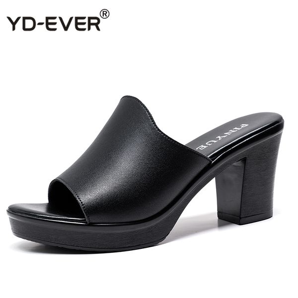 

women slipper's 2020 ladies summer slippers genuine leather shoes women fashion summer shoes high heels, Black