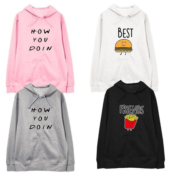 

friends french fries hamburger letter print long coat spring autumn kpop sweatshirt clothes hoodies women harajuku shirt, Black