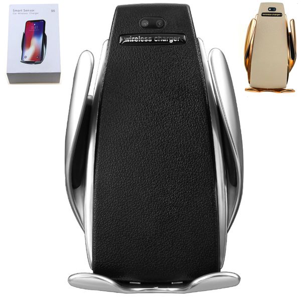 

s5 wireless charger car phone holder 360 rotation automatic infrared sensor qi car qc gps air vent mount mobile phone bracket stand