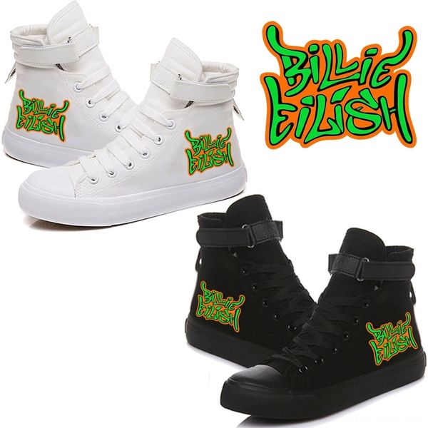 

fashion billie eilish letters printed high-canvas shoes casual shoes cozy sneakers for women and men, Black
