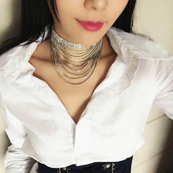 

многослойной кисточка rhinestone choker ожерелье женщины серебро maxi ожерелье мода заявление chocker подарки, Silver