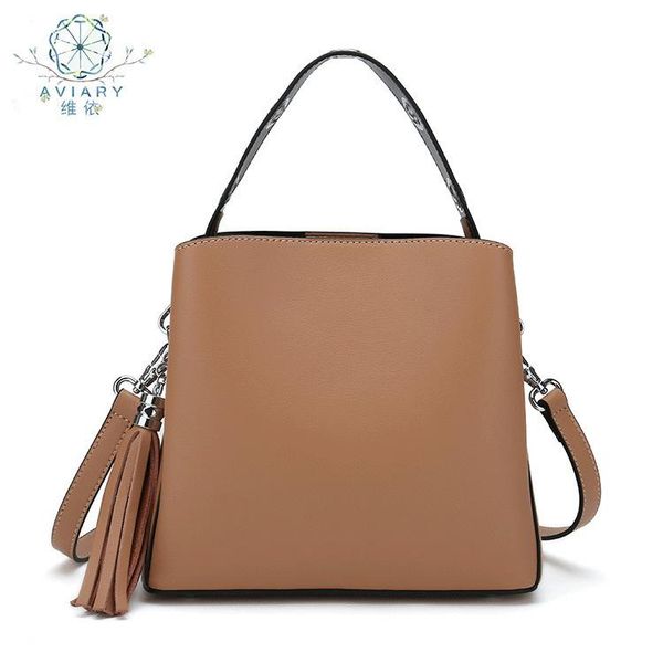 

belle2019 genuine bag leather tassels woman portable matting bucket package single shoulder span
