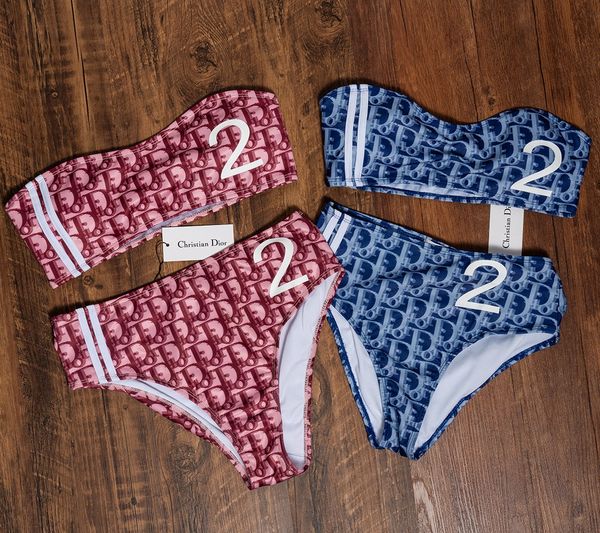 

luxury two-pieces swimwear letters wrapped chest swimsuit designer bathing suits new soft red blue bikinis, Blue;gray