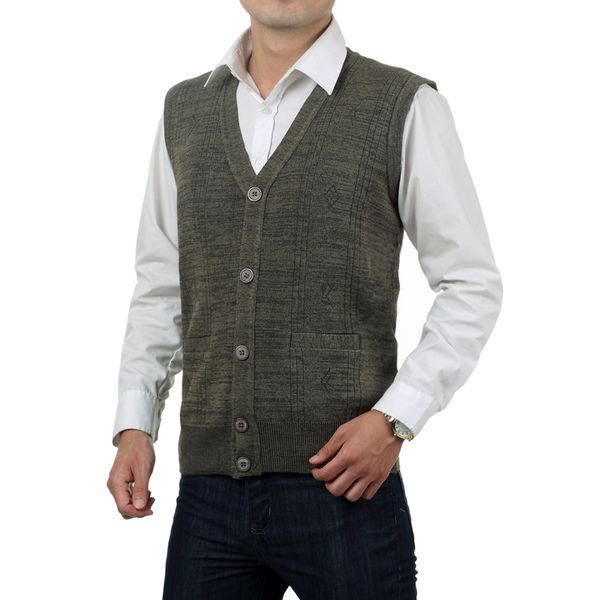 

waeolsa mature men textured knitted vest gray waistcoat father herringbone vests v-neck weskit grandpa single breasted gilet 2xl, Black;white