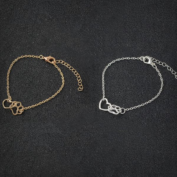 

and heart pendant chain bracelet gold silver dog cat claw charm bracelets for women girls jewelry gifts, Black