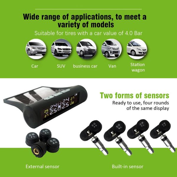 

t1 car solar wireless tire pressure monitoring system built-in tpms external car precision tire pressure tester