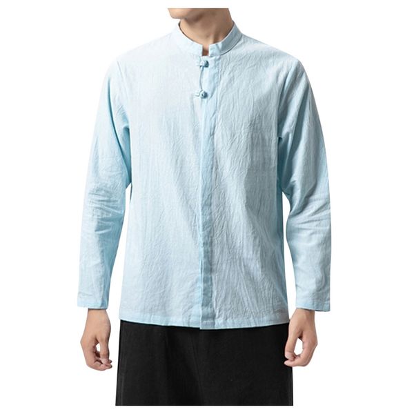 

2019 plus size men button linen cotton long sleeve 5xl basic classical stand collar camisa chemise homme hawaiian shirt, White;black