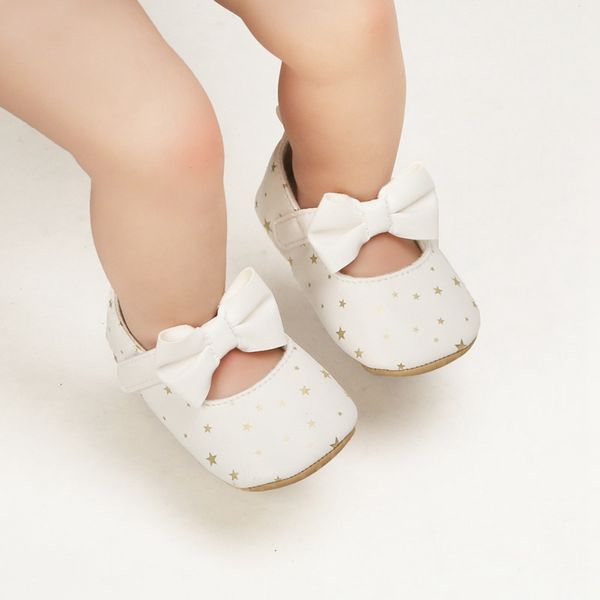 

infant star print baby princess shoes pu leather bow shallow mouth soft bottom non-slip baby toddler footwear w