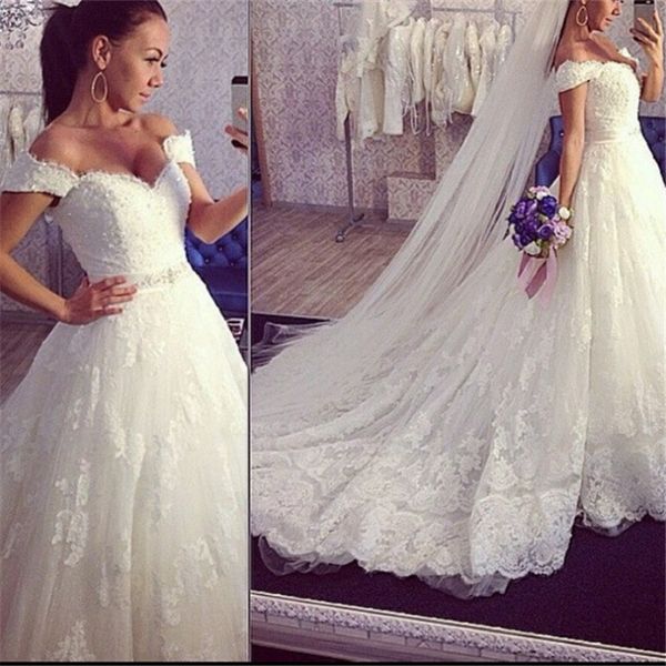 

custom made sale designer 2022 wedding dress princess sweetheart off shoulders applique court train wedding dresses bridal gowns new, White