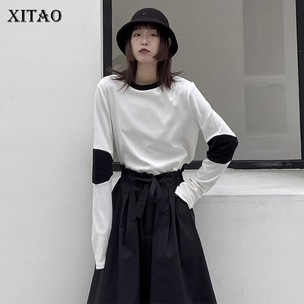 

xitao casual patchwork hit color t shirt women clothes 2020 spring new pullover full sleeve match all simple tee xj3913, White