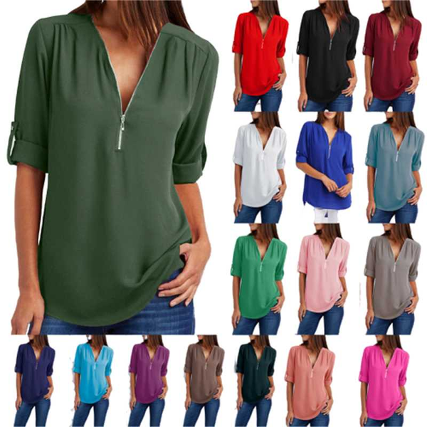 

women's t-shirt big size 4xl 5xl women chiffon tshirt v-neck zipper irregular loose casual t shirts spring summer plus tee, White