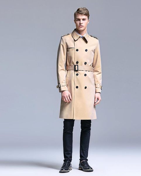 

mens trench coats man double-breasted coat men clothes slim casual overcoat long sleeve 2019 new designer spring autumn khaki, Tan;black