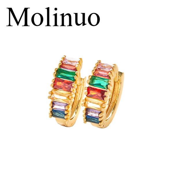 

molinuo gold color baguette cubic zirconia colorful rainbow cz delicate arround earring for women elegance fashion jewelry, Golden;silver
