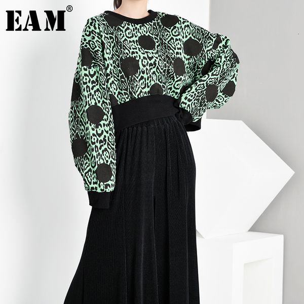 

eam] loose fit oversized leopard printed short sweatshirt new long sleeve women big size fashion autumn winter 2019 1h8940, Black
