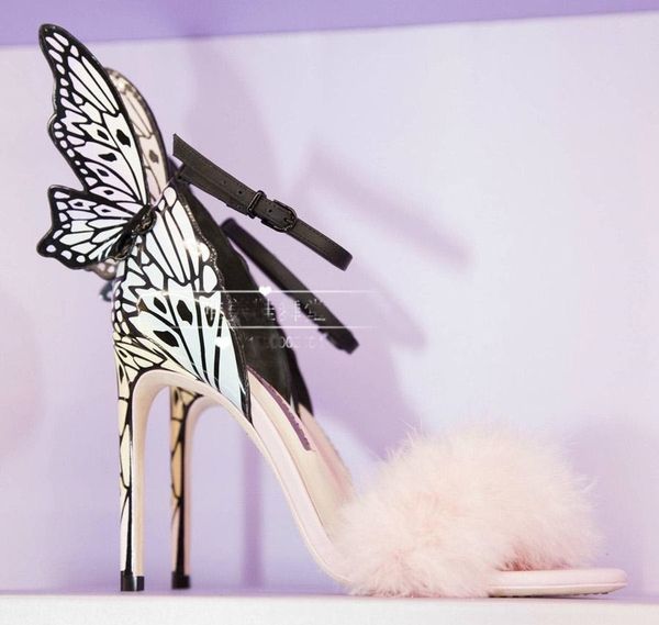 

2019 ladies patent leather high heel pink feather rose solid butterfly ornaments mulit sophia webster sandals shoes 34-42, Black