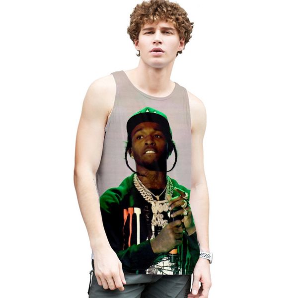 

3d printed sleeveless rip pop smo mens vests rap singer crew neck pullover tshirts fashion mens tees, White;black