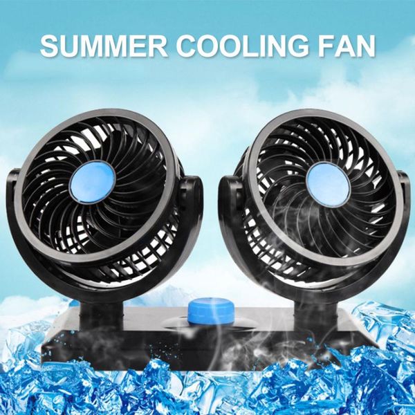 

12v/24v car dual fan mini electric low noise car dual fan 360 degrees-round cooling accessories swing ventilation