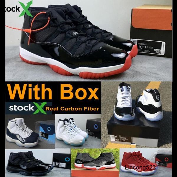 

new 2020 11 bred 11s concord 11 real carbon fiber gym red gamma blue midnight navy jordon basketball shoes with box men, Black