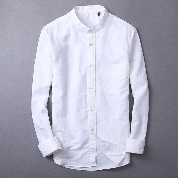 

2019 spring and autumn casual linen shirt men long sleeve white men shirt brand fashion comfortable shirts for chemise, White;black