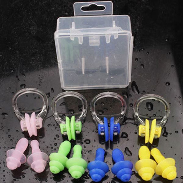 

adulits children swimming nose clips+2 ear plugs earplugs set pool boxed waterproof swimming tool silica gel drown equipment