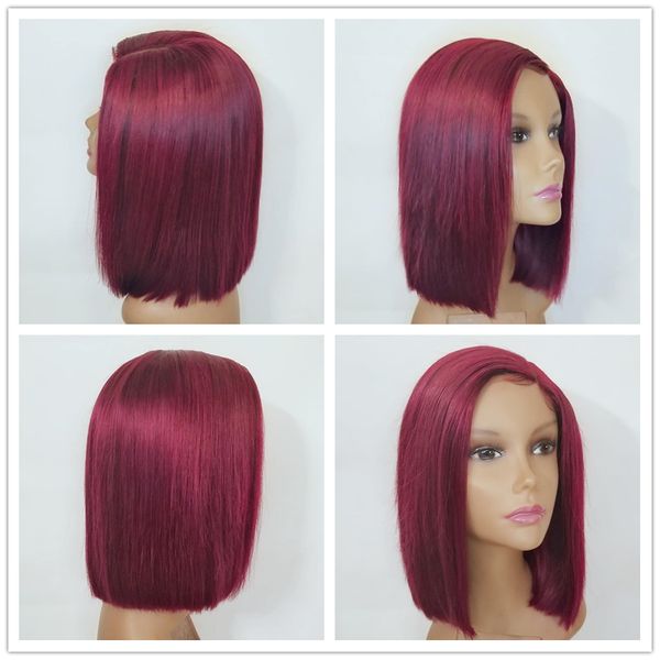 

new burgundy short human hair wigs 99j color peruvian straight bob lace front wig pre plucked hairline with baby hair frontal wigs, Black
