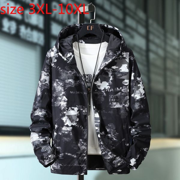 

new arrival fashion spring and autumn thin hooded cap large jacket men print camouflage loose mens jackets plus size 3xl-10xl, Black;brown