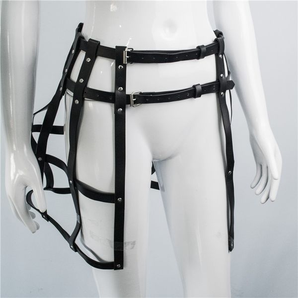 

fashion gothic women pu leather harness black dress waistband adjustable punk body bondage belt cage skirt fetish suspenders, Black;white