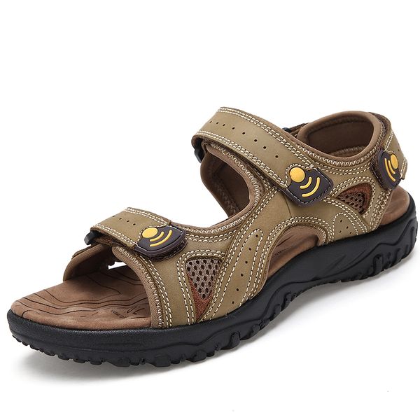 

gnornil brand men sandals summer genuine leather outdoor sport casual beach shoes male rubber climbing shoes footwear, Black