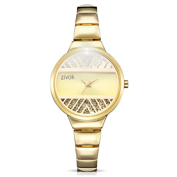 

new simple hollow-out upper and lower symmetrical steel band quartz lady watch] model fashion casual plastic glass round 8023l, Slivery;brown