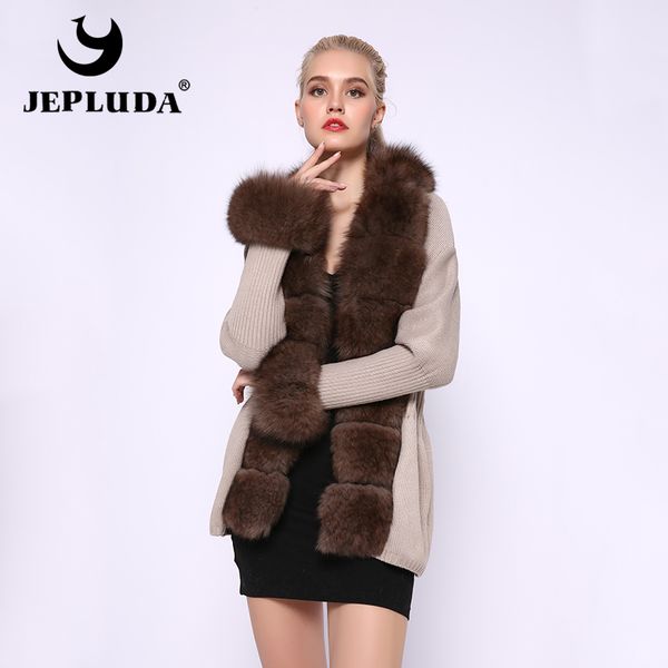 

jepluda casual sweater winter coat women soft warm wool blends natural fur collar real fur coat women winter real jacket, Black