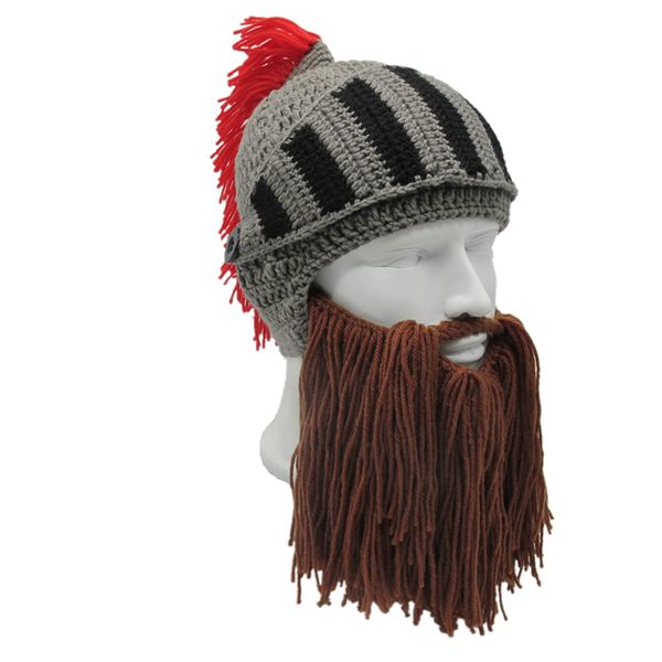 

tassel cosplay roman knight knit helmet men's caps original barbarian handmade winter warm beard hats funny beanies halloween