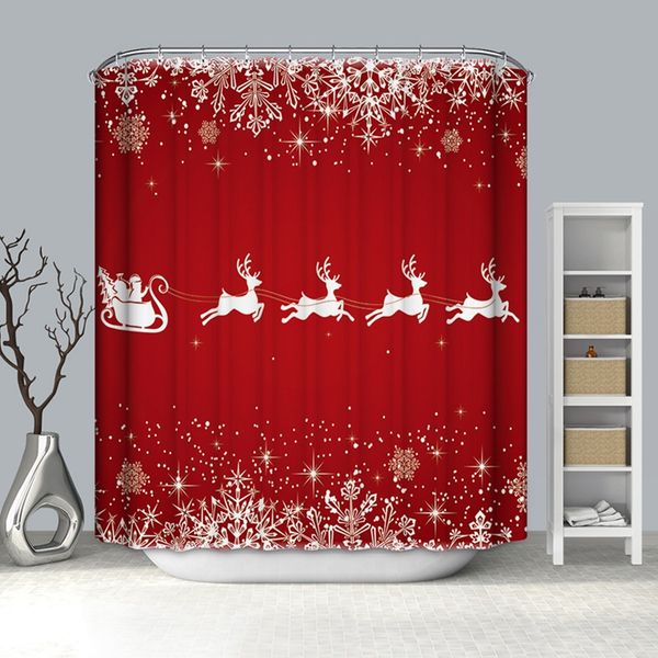 

christmas print shower curtain for bathroom household shower curtain washable festive party supplieswaterproof polyester